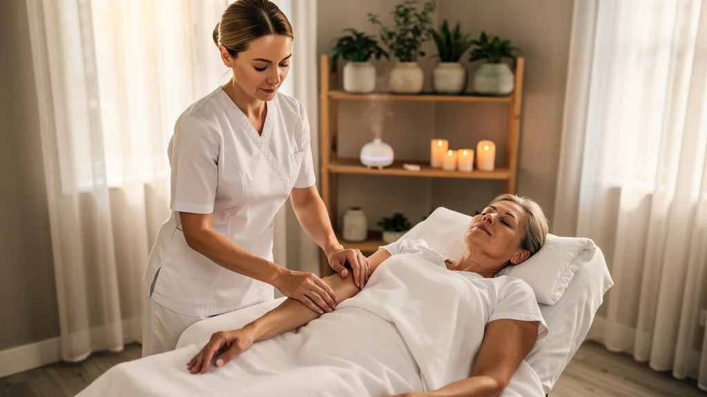 Séance de drainage lymphatique pour publics thérapeutiques et esthétiques en spa lumineux et apaisant