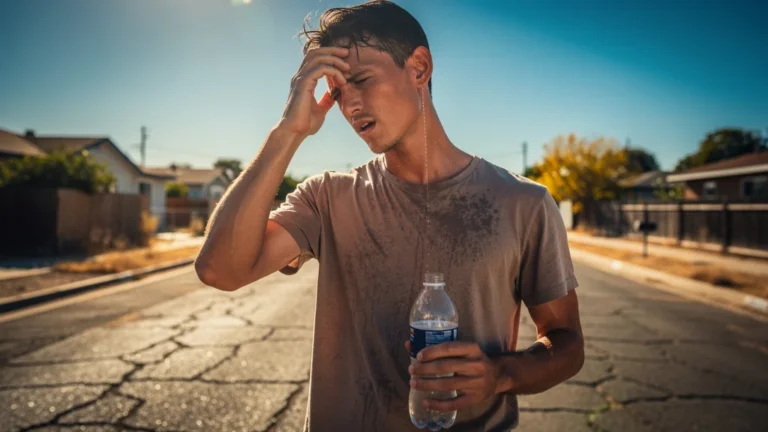 Jeune adulte sous canicule intense expérimentant la réduction drastique du sel en été
