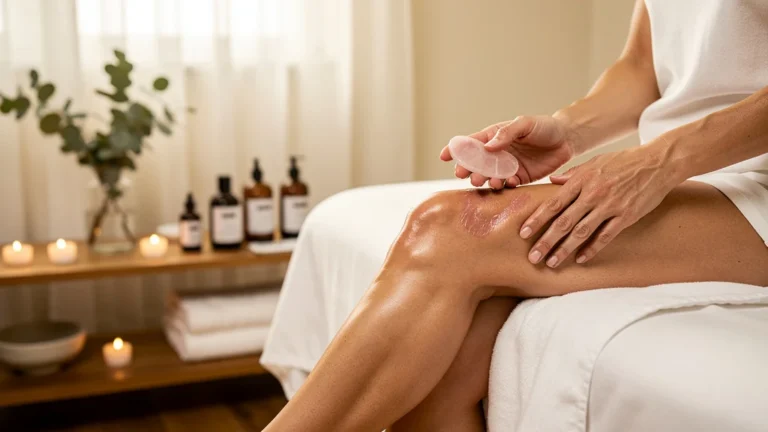 Gua sha et palper-rouler pour soulager les cuisses lourdes en massage corporel spa