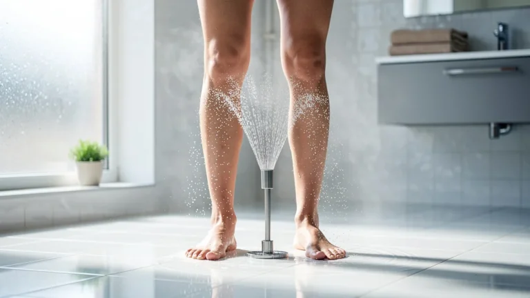 Jet d'eau froide remontant des chevilles chaque matin : routine bien-être visage et jambes