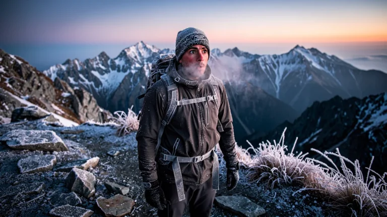 Hiker surprised by cold during mountain ascent, illustrating pourquoi tester le froid en montant