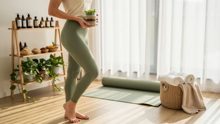 Femme de 34 ans en tenue sportive naturelle illustrant comment perdre la cellulite après 8 semaines